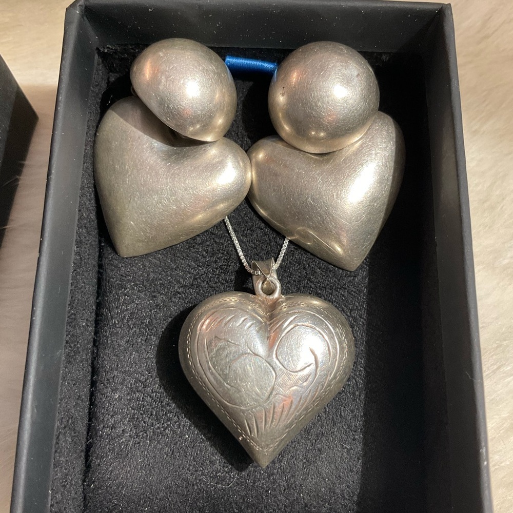 Sterling Silver Puffy Heart SET
